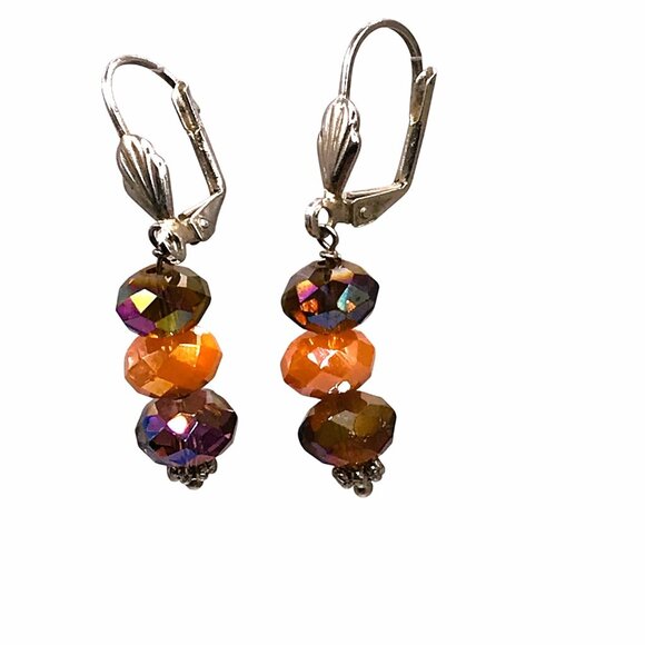 Fire Polished Czech Glass Necklace Earring Set Demi-Parure Orange Purple - Picture 4 of 8
